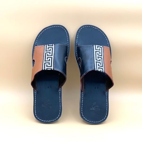 Brown And Black Decorated Leather Sandals Brown And Black Decorated Slip Ons