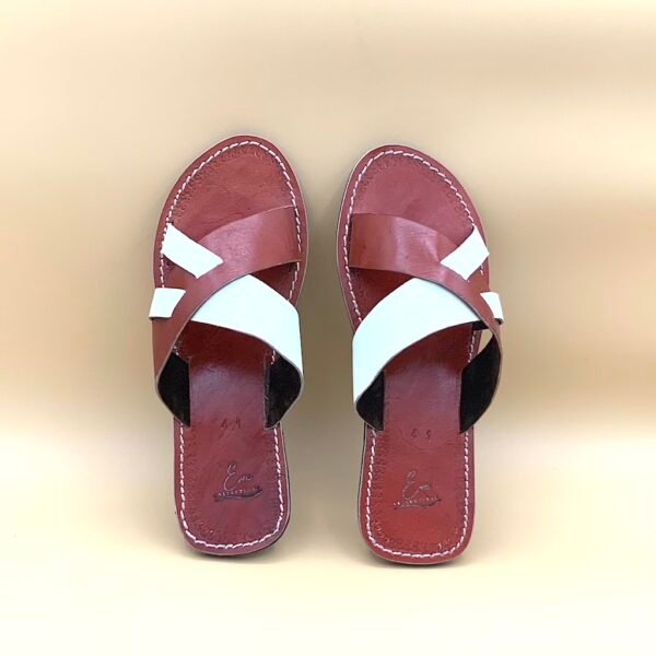 Brown And White Handmade Leather Sandals