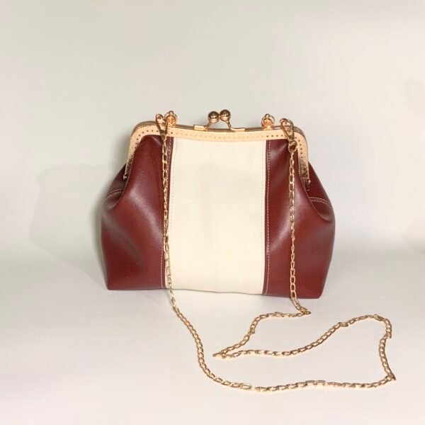 Brown And White Clutch With Chain Strap