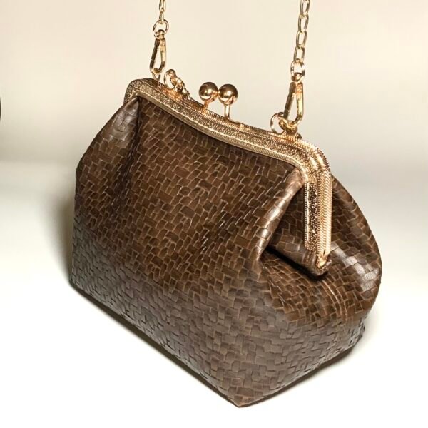 Brown Woven Clutch Side View