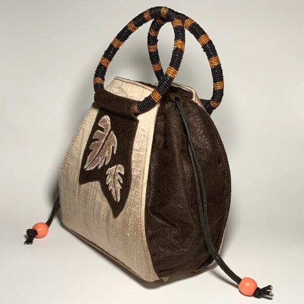 Gold Kibuyu Leaves Beaded Handle Handbag