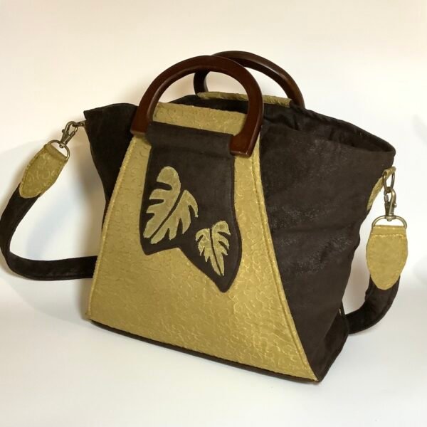 Green Kibuyu Leaves Wooden Handle Handbag - Side