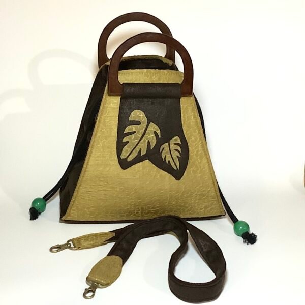 Green Leaves Kibuyu Handbag with wooden handles